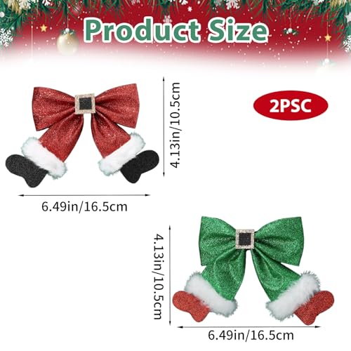 Christmas Hair Clips 2-Pack Red Green Glitter Bow Hairpins