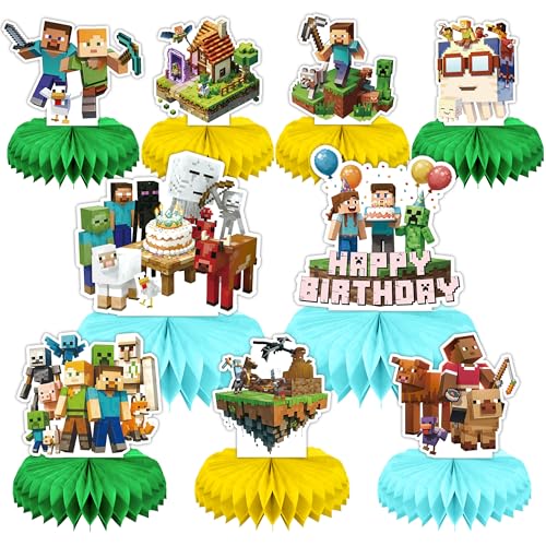 Pixel Game Birthday Party Centerpieces - 9 PCS Honeycomb Decor