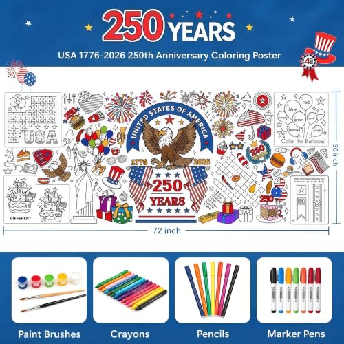 4th of July Giant Coloring Tablecloth - 30x72 Inch Patriotic Decor