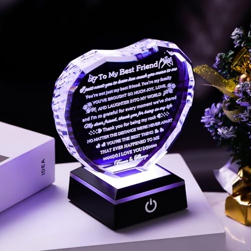 Best Friend Crystal Heart Gift with LED Base - Friendship Gift for Women