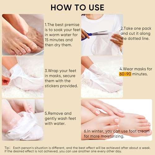 Coconut Foot Peeling Mask 3 Pairs - Exfoliating Dead Skin Remover for Dry Feet and Cracked Heels