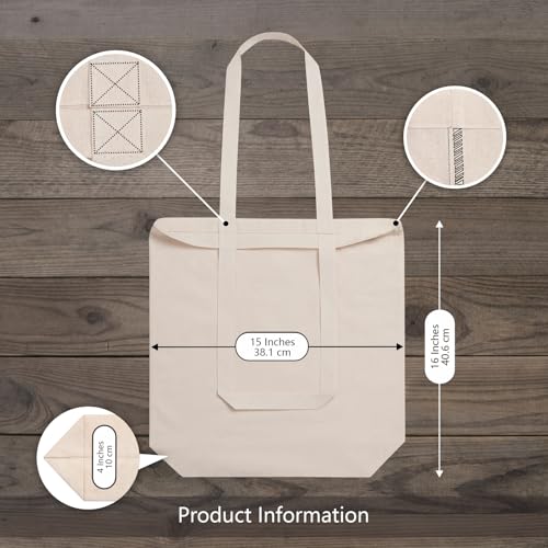 TOPDesign Reusable Cotton Tote Bag - 15"x16" with 4" Gusset for DIY & Grocery