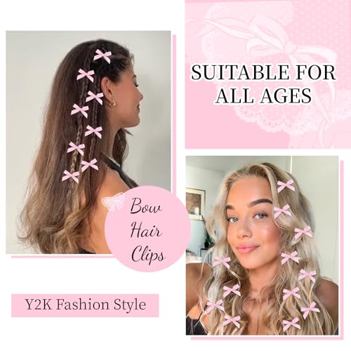 CAVETEE Pink Satin Hair Bow Clips 30-Piece Mini Ribbon Barrettes