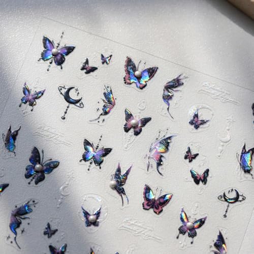 Purple Butterfly Nail Stickers - 3D Self-Adhesive Pearl Designs