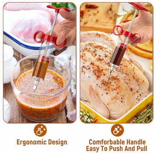 Kingsmile Red Meat Injector Syringe with 3 Needles - 1oz for BBQ & Smoking