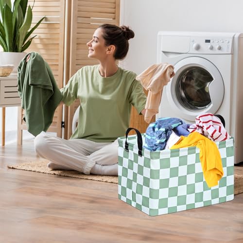 MAIZMZ Sage Green Checkered Storage Basket - Waterproof Nursery Organizer Bin
