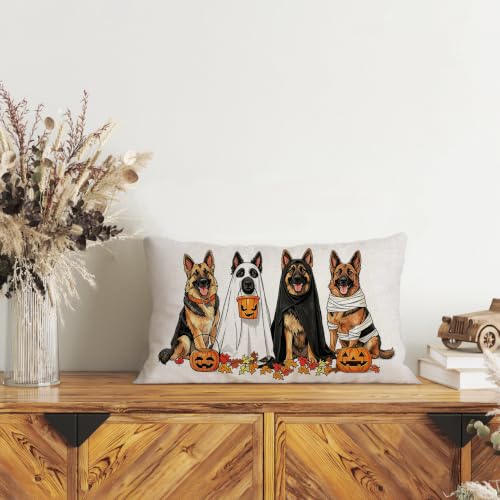 Halloween Pillow Cover 12x20 Inch - German Shepherd Design - Black, White, Yellow