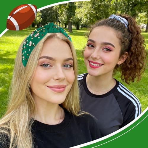 Green Football Headband with Pearls and Rhinestones for Women