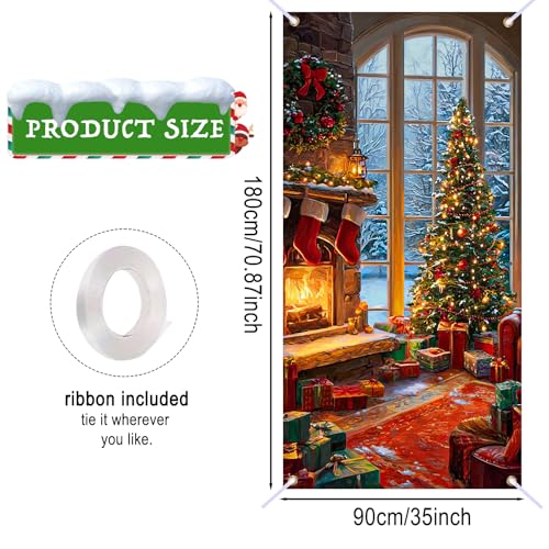 Christmas Door Cover Banner - Merry Christmas Scene, 70.87x35 Inches, Polyester, Variation HD04458