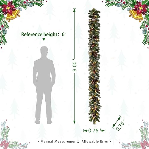 9ft Prelit Christmas Garland with Lights & Timer - Glittered Greenery with Pine Cones & Berries