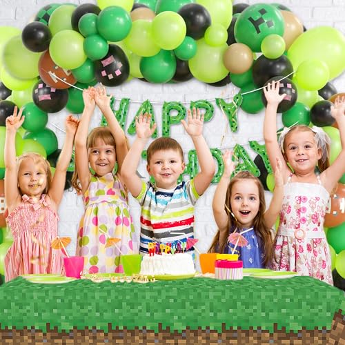 Pixel Miner Birthday Balloon Arch Kit - 121 Pcs Party Set