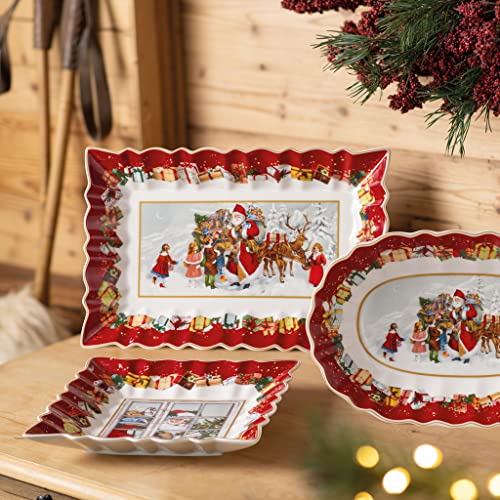 Large Red Porcelain Pastry Plate - Youth Size 11-13, Festive Design