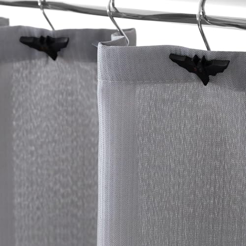 Black Bat Halloween Shower Curtain Hooks - 12 Decorative Rings
