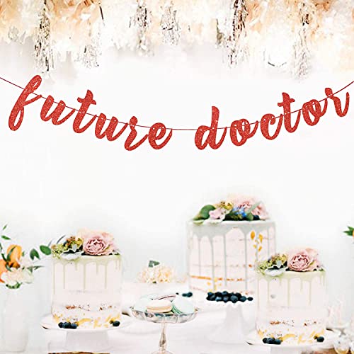 Future Doctor Banner - Red Glitter Graduation Party Decor 2026