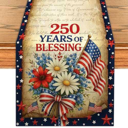 Patriotic Table Runner 13x90 inches for 4th of July Decor