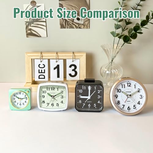 Lamisola Ultra Small Analog Travel Alarm Clock - Silent Retro Bedside Clock, Mint