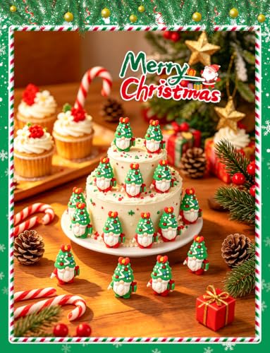 Christmas Gnome Figurines Set - 52 Mini Resin Holiday Decorations - Red & Green, 1.38 Inch - Variation: Christmas Gnome / 52pcs