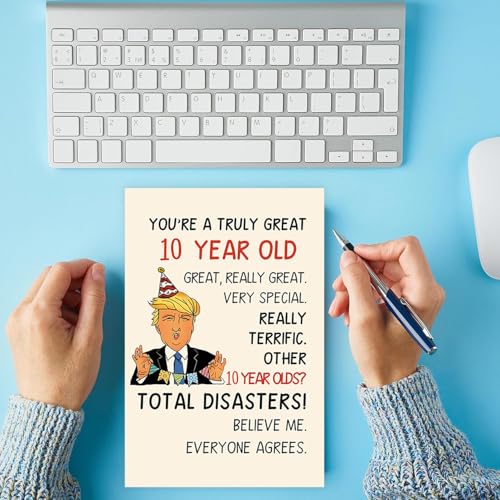 Funny Trump 10th Birthday Card - Humorous 10 Year Old Gift for Kids