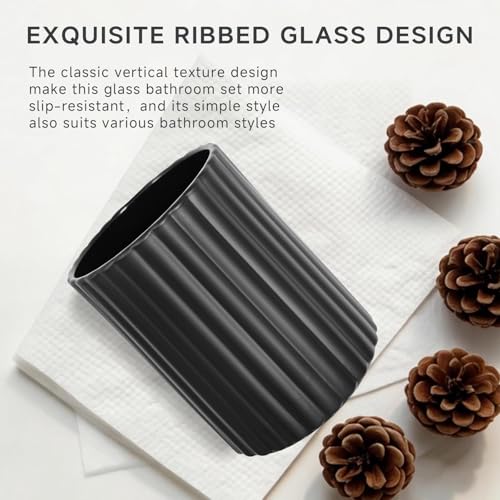 Black Glass Bathroom Accessory Set - Soap Dispenser & Toothbrush Holder