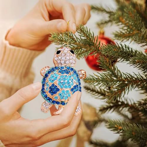 Glitzy Sea Turtle Christmas Ornament with Rhinestones - Beach Decor