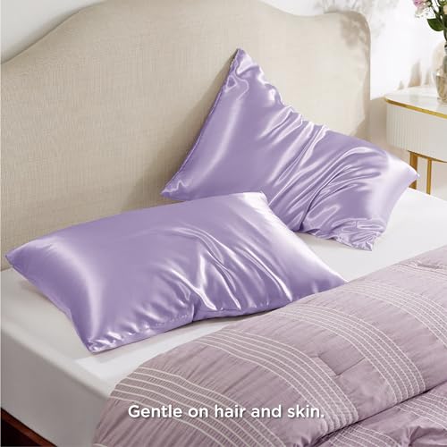 Bedsure Satin Pillowcase Set with Zipper - Standard 20" x 26" - Lavender - 2 Pack