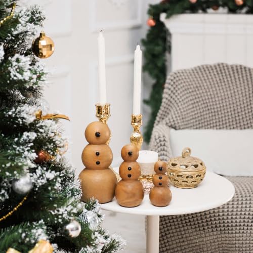 3 Pcs Wooden Snowman Christmas Decorations Handcrafted Rustic Figurines - 7.5'', 5.6'', 4.2''