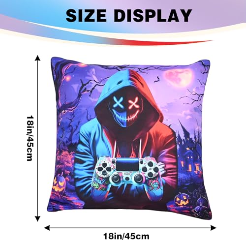 Gaming Pillow Covers for Teen Boys - 4-Pack 18x18 Inch Flannel Decor