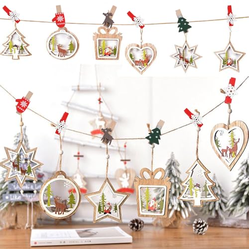 Multicolor Christmas Wood Clips 60pcs Snowflake Reindeer Tree Clothespins Craft Decorations