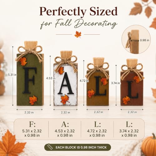 4Pcs Rustic Wooden FALL Sign Set - Farmhouse Autumn Table Decor (FALL-2)