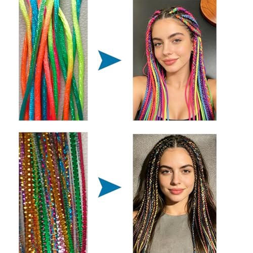 DFMEI 30Pcs Rainbow Hair Wrap String for Braids and Dreadlocks