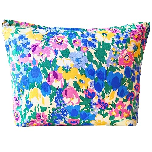 KSMMA Floral Canvas Makeup Bag - Small Travel Cosmetic Organizer with Zipper