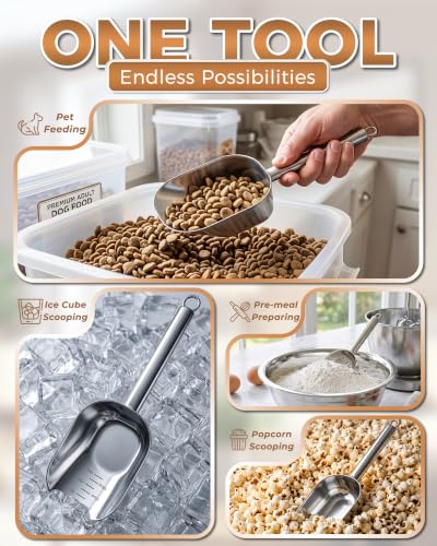 TREMENDRY 1-Cup Stainless Steel Pet Food Scoop with Measurement Markings