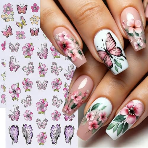 Flower & Butterfly Nail Art Stickers - 6 Sheets Spring Daisy Decals