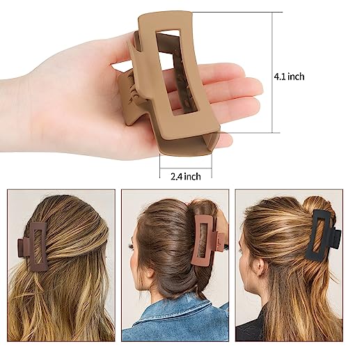 Sisiaipu 4-Inch Large Square Hair Claw Clips, 6-Pack Nonslip Acrylic Banana Jaw Clips for Thick Hair