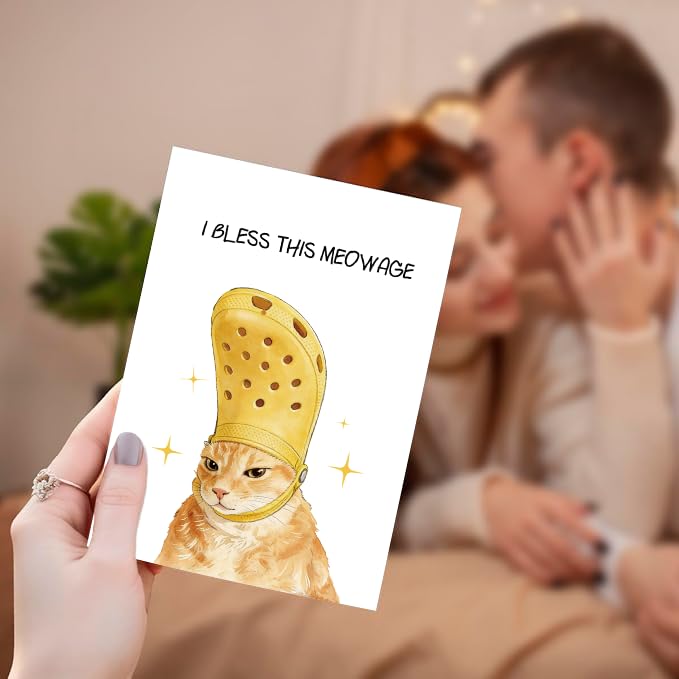 Funny Pope Cat Meme Wedding Card #2 - Humorous Engagement Card for Cat Lovers