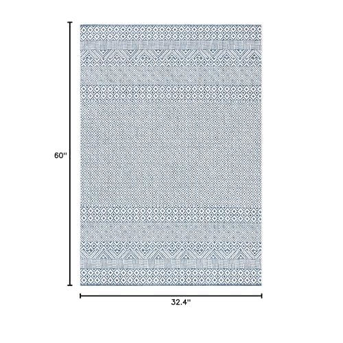 SAFAVIEH Washable Rug Outdoor Courtyard Collection - 2'7" x 5', Blue & Navy, Non-Shedding & Easy Cleaning, Ideal for Patio, Backyard, Mudroom (CY8235-53412)