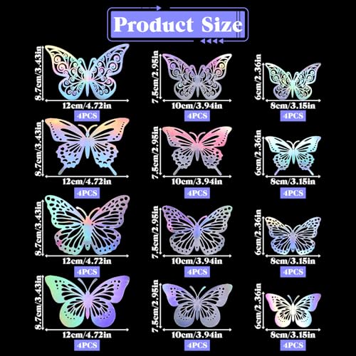 3D Silver Laser Butterfly Wall Decals - 48Pcs Removable Room Decor