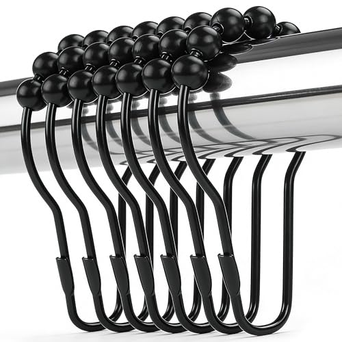 Matte Black Rustproof Shower Curtain Rings - Set of 12 Hooks