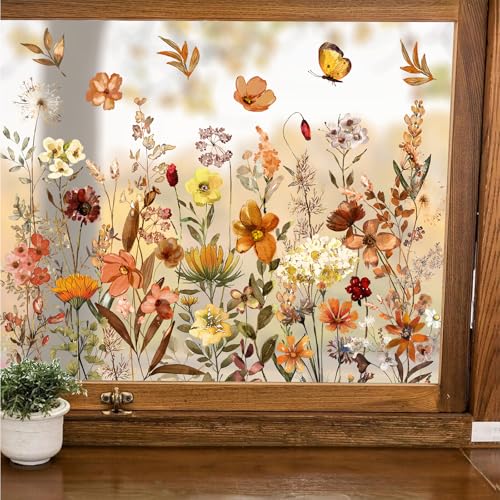 Fall Wildflower Window Clings - 6 Sheets Vintage Floral Decals