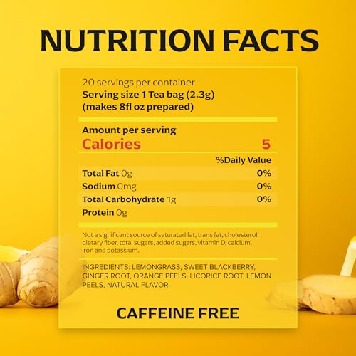 Lipton Lemon Ginger Herbal Tea Bags, Caffeine-Free, 20 Count