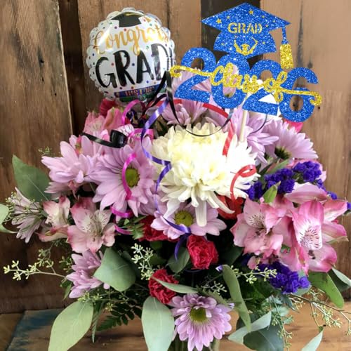 Class of 2026 Graduation Cake Topper - Blue Glittery Decor