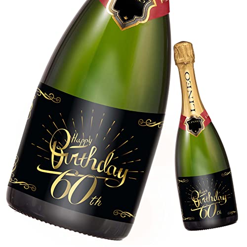 Lineo 60th Birthday Wine Bottle Labels - 2 Pack Self-Adhesive Happy Birthday Stickers
