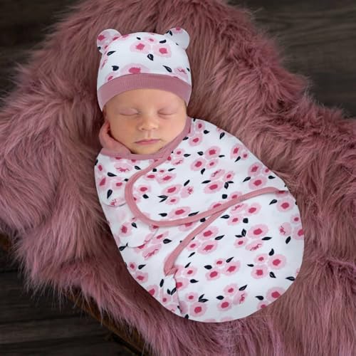 Dizila Set 3 Adjustable Cotton Blend Baby Swaddle Blanket & Hat