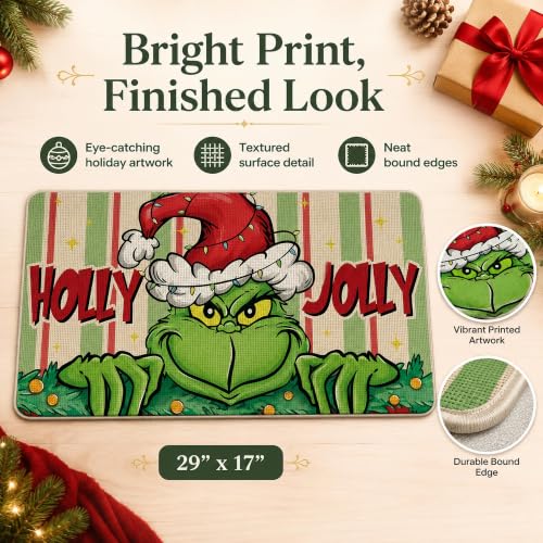 Pycat Holly Jolly Christmas Doormat - Red 17x29in Funny Santa Character