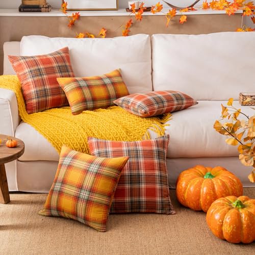 Yellow Plaid Throw Pillow Covers 16x16 Inch Set of 2 - AQOTHES