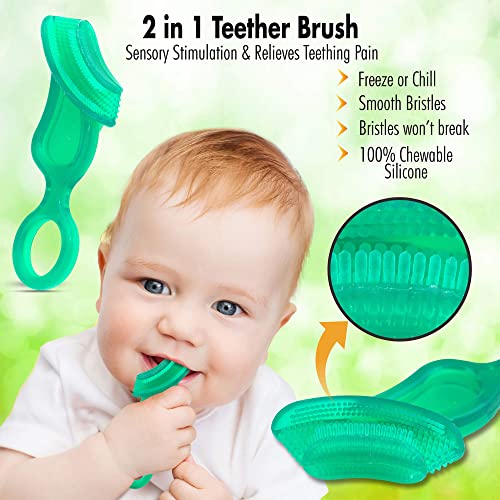 Brilliant Baby Teether Toothbrush, Silicone Bristles for 4+ Months