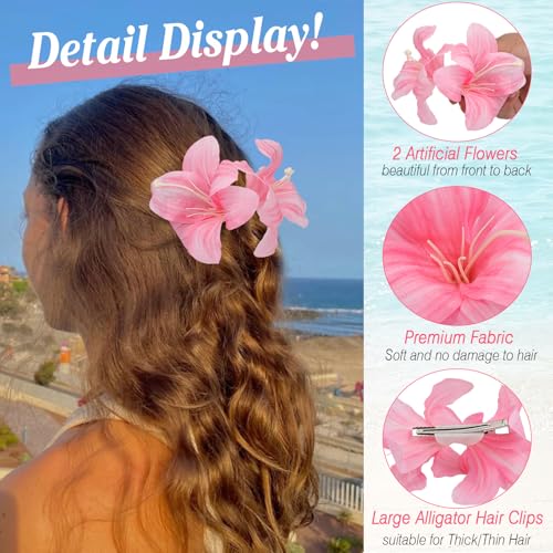 Hawaiian Flower Hair Clips 4PCS 3.9 Inch Double Plumeria Hibiscus Clips