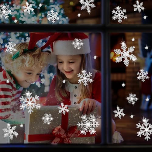 LUDILO 240Pcs Glitter Snowflake Window Clings - Static Christmas Decals