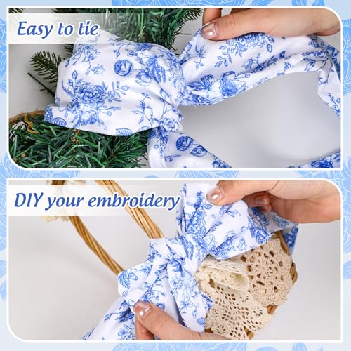 Chinoiserie Blue Flower Wreath Sashes - 2 Pcs Decor for Home & Parties