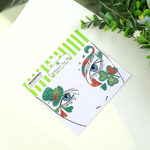 St. Patrick's Day Green Clover Face Gems and Rhinestone Stickers